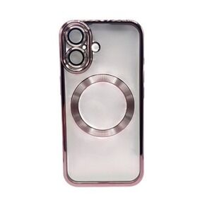 iPhone 16 Plus Clear Protective Case Pink Metallic Trim NEW‎